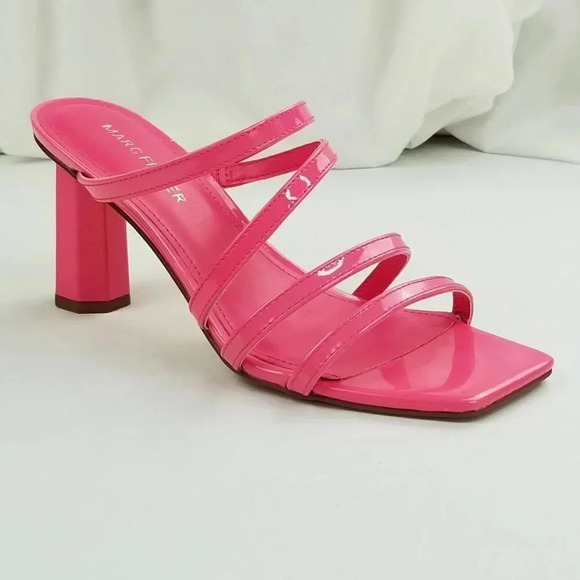 Marc Fisher Square Toe Slip On Pink Patent Leather Octagon Heel Strappy Pumps - Picture 1 of 12